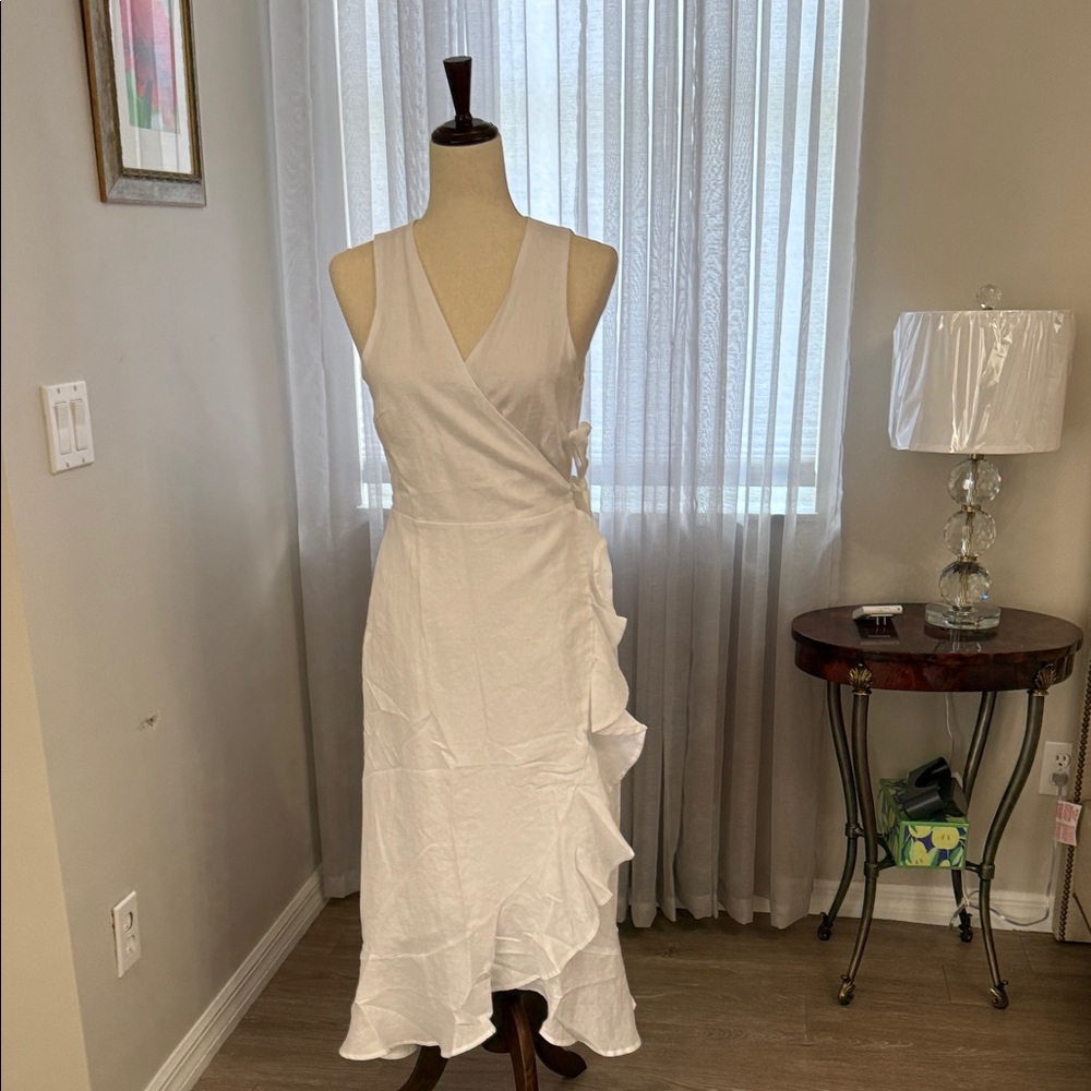 Tommy Bahama White Asymmetrical Wrap Dress with pockets